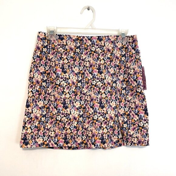 NEW NWT WILD FABLE High Rise Side Slit Mini Skirt Navy Blue Purple Floral Y2K 8 - Picture 2 of 13
